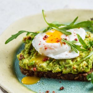 Poached eggs on smashed avocado